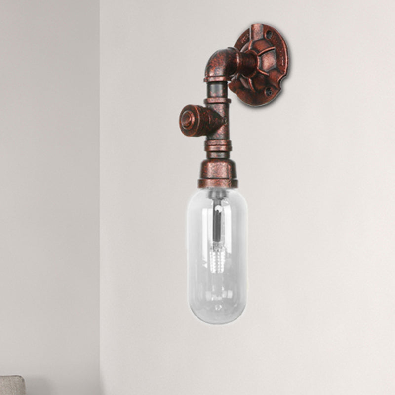 Clear Glass Weathered Copper Sconce Lighting Capsule 1 Light Industrial Wall Mounted Pipe Light Weathered Copper C Clearhalo 'Art deco wall lights' 'Cast Iron' 'Glass' 'Industrial wall lights' 'Industrial' 'Middle century wall lights' 'Modern' 'Rustic wall lights' 'Tiffany' 'Traditional wall lights' 'Wall Lamps & Sconces' 'Wall Lights' Lighting' 208654