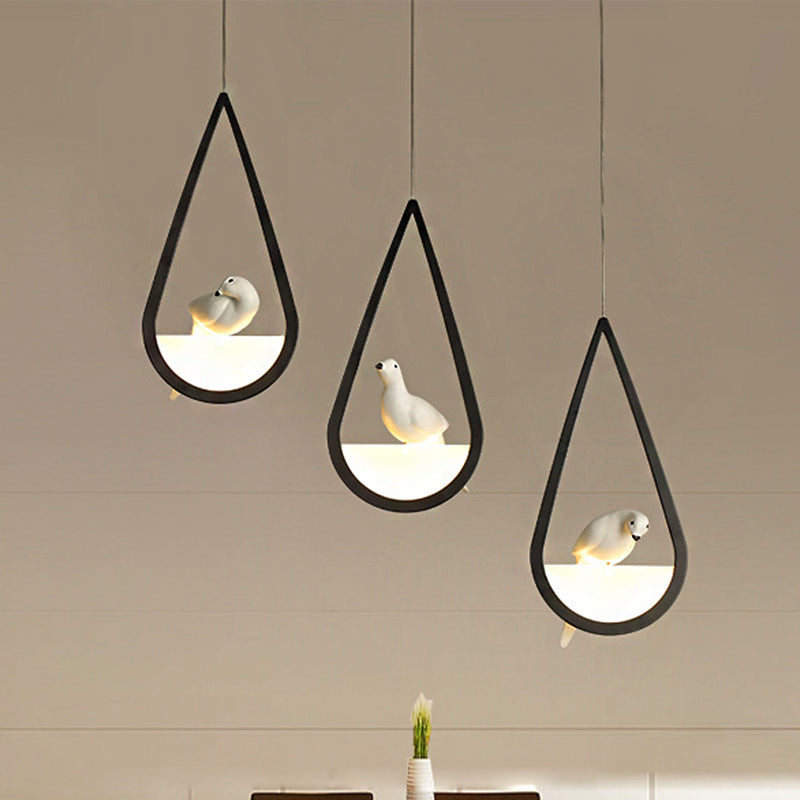 Waterdrop Frame Hanging Lamp Acrylic 1/2/3 Lights Black/White Ceiling Pendant for Dining Room in Warm/White Light Clearhalo 'Ceiling Lights' 'Modern Pendants' 'Modern' 'Pendant Lights' 'Pendants' Lighting' 208733