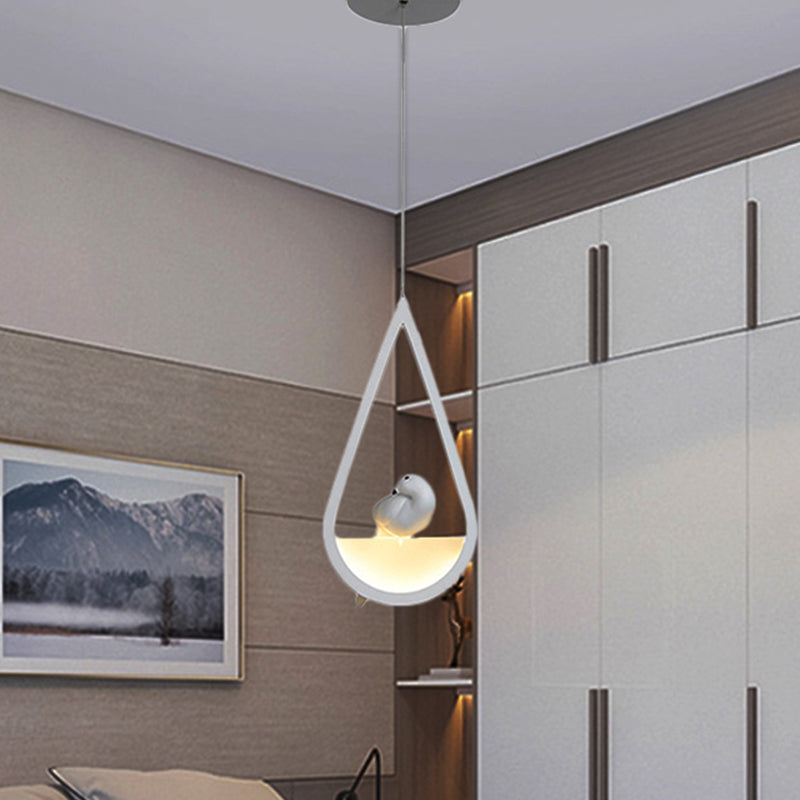 Waterdrop Frame Hanging Lamp Acrylic 1/2/3 Lights Black/White Ceiling Pendant for Dining Room in Warm/White Light 1 White Clearhalo 'Ceiling Lights' 'Modern Pendants' 'Modern' 'Pendant Lights' 'Pendants' Lighting' 208735