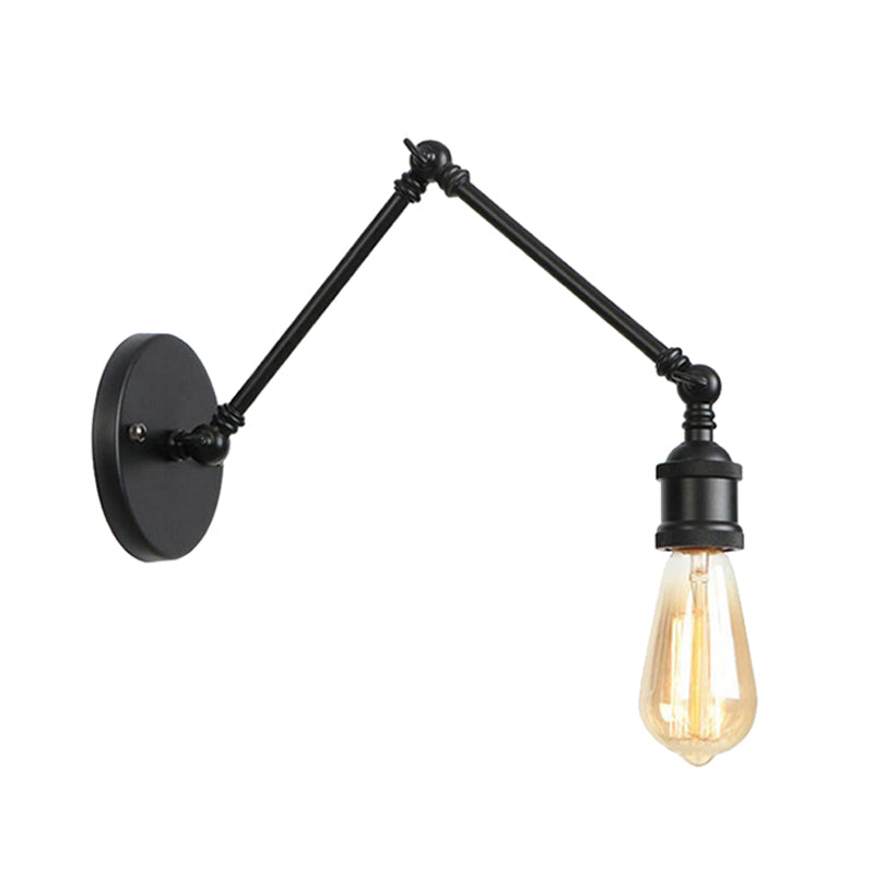 Industrial Open Bulb Sconce Lighting with Swing Arm 1 Light Metallic Wall Lamp in Brass/Black for Living Room Clearhalo 'Art deco wall lights' 'Cast Iron' 'Glass' 'Industrial wall lights' 'Industrial' 'Middle century wall lights' 'Modern' 'Rustic wall lights' 'Tiffany' 'Traditional wall lights' 'Wall Lamps & Sconces' 'Wall Lights' Lighting' 208813