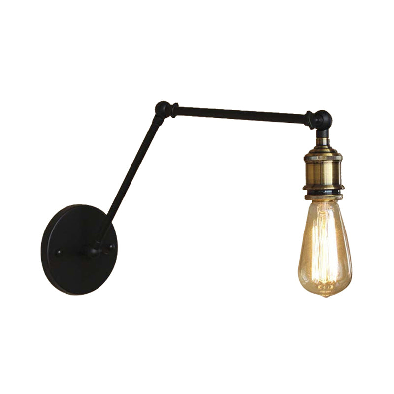 Industrial Open Bulb Sconce Lighting with Swing Arm 1 Light Metallic Wall Lamp in Brass/Black for Living Room Clearhalo 'Art deco wall lights' 'Cast Iron' 'Glass' 'Industrial wall lights' 'Industrial' 'Middle century wall lights' 'Modern' 'Rustic wall lights' 'Tiffany' 'Traditional wall lights' 'Wall Lamps & Sconces' 'Wall Lights' Lighting' 208816