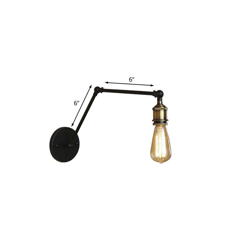 Industrial Open Bulb Sconce Lighting with Swing Arm 1 Light Metallic Wall Lamp in Brass/Black for Living Room Clearhalo 'Art deco wall lights' 'Cast Iron' 'Glass' 'Industrial wall lights' 'Industrial' 'Middle century wall lights' 'Modern' 'Rustic wall lights' 'Tiffany' 'Traditional wall lights' 'Wall Lamps & Sconces' 'Wall Lights' Lighting' 208817