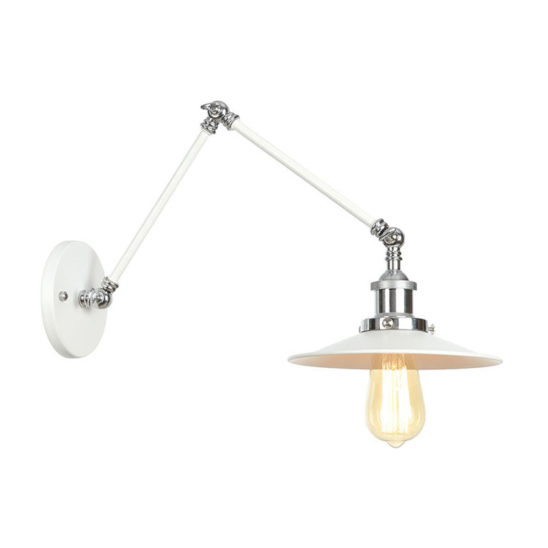 1 Light Wall Lamp Lighting Industrial Cone/Saucer/Wavy Metal Sconce Light Fixture in White with Adjustable Arm Clearhalo 'Art deco wall lights' 'Cast Iron' 'Glass' 'Industrial wall lights' 'Industrial' 'Middle century wall lights' 'Modern' 'Rustic wall lights' 'Tiffany' 'Traditional wall lights' 'Wall Lamps & Sconces' 'Wall Lights' Lighting' 208889