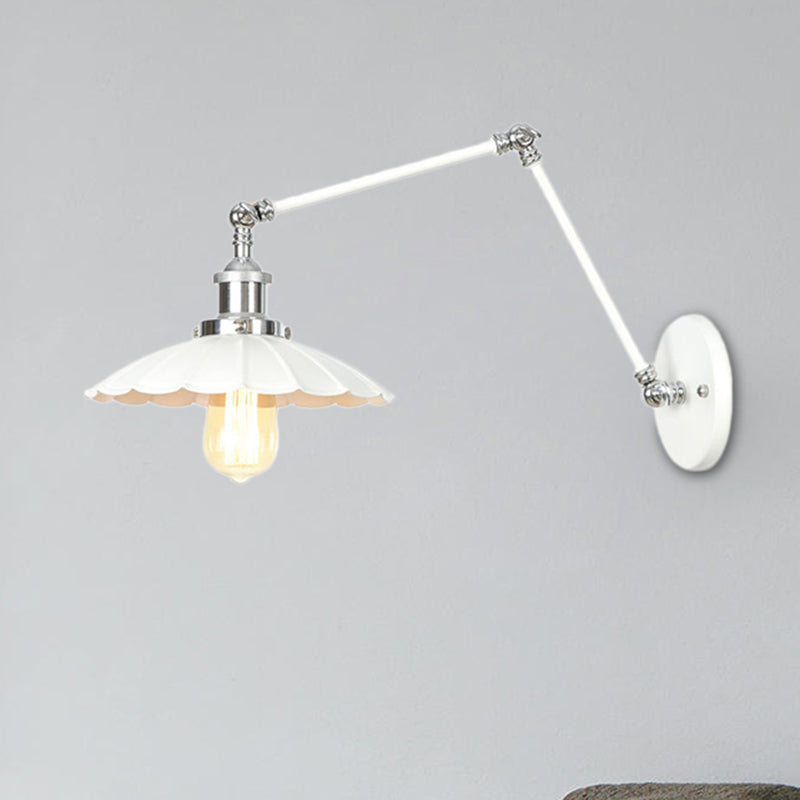 1 Light Wall Lamp Lighting Industrial Cone/Saucer/Wavy Metal Sconce Light Fixture in White with Adjustable Arm White Wavy Clearhalo 'Art deco wall lights' 'Cast Iron' 'Glass' 'Industrial wall lights' 'Industrial' 'Middle century wall lights' 'Modern' 'Rustic wall lights' 'Tiffany' 'Traditional wall lights' 'Wall Lamps & Sconces' 'Wall Lights' Lighting' 208892