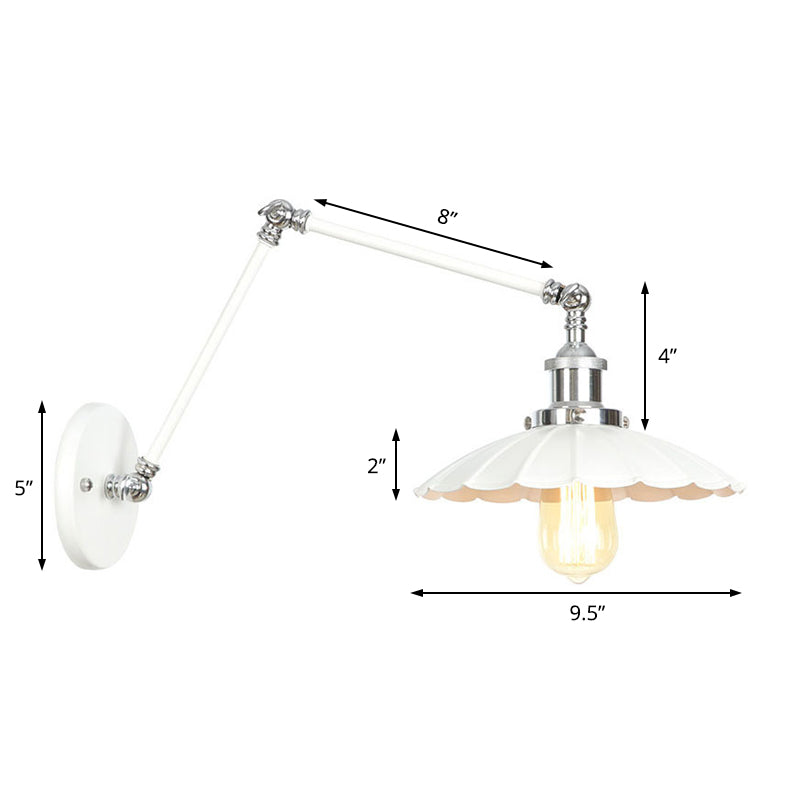 1 Light Wall Lamp Lighting Industrial Cone/Saucer/Wavy Metal Sconce Light Fixture in White with Adjustable Arm Clearhalo 'Art deco wall lights' 'Cast Iron' 'Glass' 'Industrial wall lights' 'Industrial' 'Middle century wall lights' 'Modern' 'Rustic wall lights' 'Tiffany' 'Traditional wall lights' 'Wall Lamps & Sconces' 'Wall Lights' Lighting' 208894