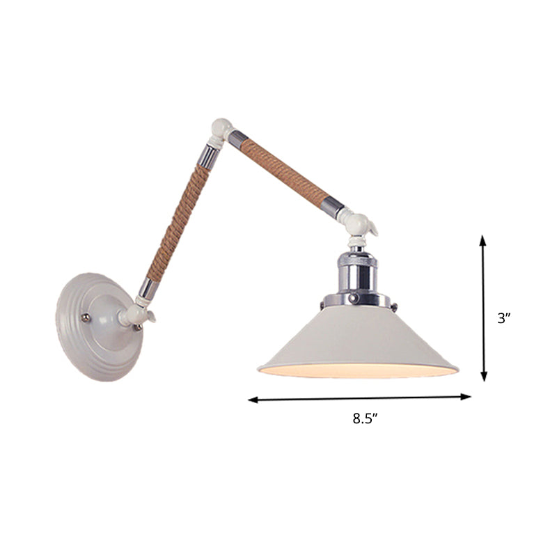 1 Head Flared Wall Lighting with Swing Arm Vintage Style White Metal Sconce Light Fixture, 7