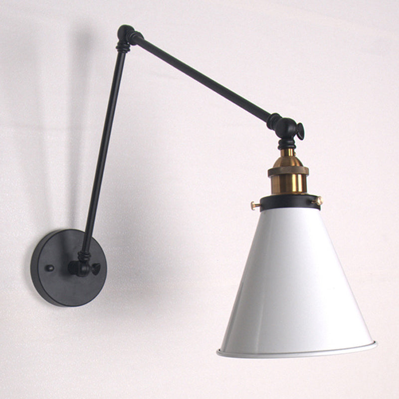 Tapered Bedroom Wall Mount Light Loft Style Metallic 1 Head Black/White Adjustable Sconce Lighting Fixture Clearhalo 'Art deco wall lights' 'Cast Iron' 'Glass' 'Industrial wall lights' 'Industrial' 'Middle century wall lights' 'Modern' 'Rustic wall lights' 'Tiffany' 'Traditional wall lights' 'Wall Lamps & Sconces' 'Wall Lights' Lighting' 209122