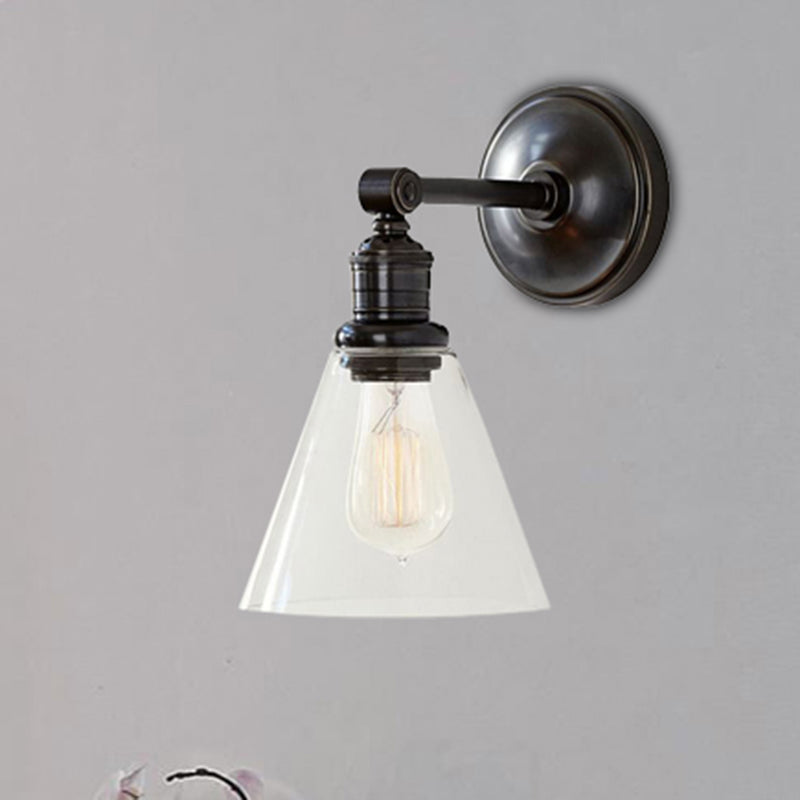 Metal Black/Chrome Sconce Light Globe/Cone 1-Light Industrial Wall Mounted Lighting for Bedroom Black Cone Clearhalo 'Art deco wall lights' 'Cast Iron' 'Glass' 'Industrial wall lights' 'Industrial' 'Middle century wall lights' 'Modern' 'Rustic wall lights' 'Tiffany' 'Traditional wall lights' 'Wall Lamps & Sconces' 'Wall Lights' Lighting' 209137