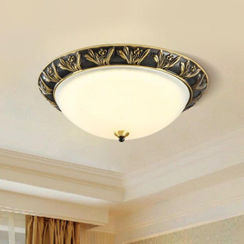 Opal Glass Bowl Flush Ceiling Light Vintage Living Room LED Flush Mount Lighting Fixture in Coffee Clearhalo 'Ceiling Lights' 'Close To Ceiling Lights' 'Close to ceiling' 'Flush mount' Lighting' 2091398