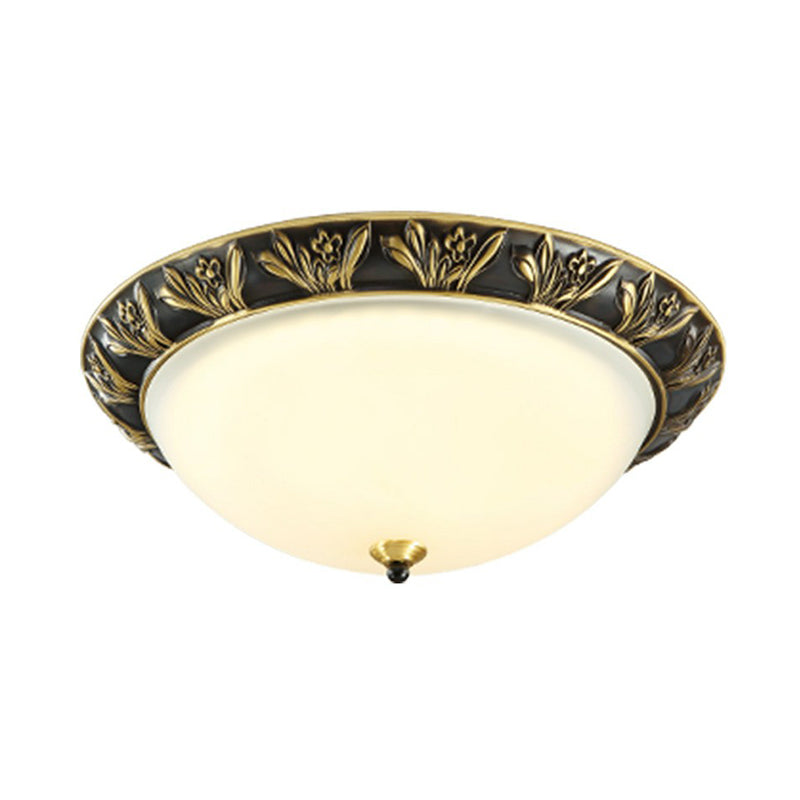 Opal Glass Bowl Flush Ceiling Light Vintage Living Room LED Flush Mount Lighting Fixture in Coffee Clearhalo 'Ceiling Lights' 'Close To Ceiling Lights' 'Close to ceiling' 'Flush mount' Lighting' 2091401