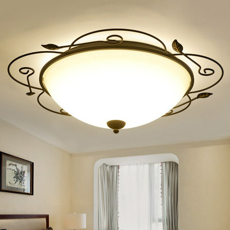 Iron Flower Shaped LED Flush Mount Lighting Classic Bedroom Flush Mount Fixture with Bowl Opal Glass Shade in Brown Clearhalo 'Ceiling Lights' 'Close To Ceiling Lights' 'Close to ceiling' 'Flush mount' Lighting' 2091444