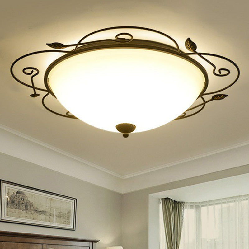 Iron Flower Shaped LED Flush Mount Lighting Classic Bedroom Flush Mount Fixture with Bowl Opal Glass Shade in Brown Clearhalo 'Ceiling Lights' 'Close To Ceiling Lights' 'Close to ceiling' 'Flush mount' Lighting' 2091445