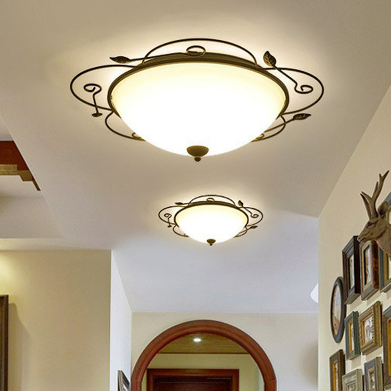 Iron Flower Shaped LED Flush Mount Lighting Classic Bedroom Flush Mount Fixture with Bowl Opal Glass Shade in Brown Clearhalo 'Ceiling Lights' 'Close To Ceiling Lights' 'Close to ceiling' 'Flush mount' Lighting' 2091446