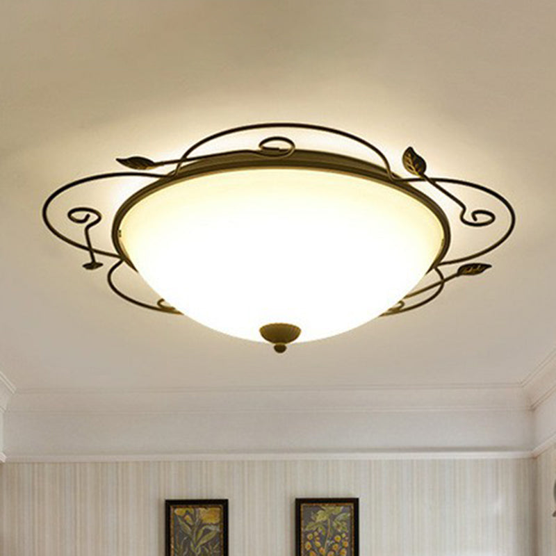 Iron Flower Shaped LED Flush Mount Lighting Classic Bedroom Flush Mount Fixture with Bowl Opal Glass Shade in Brown Clearhalo 'Ceiling Lights' 'Close To Ceiling Lights' 'Close to ceiling' 'Flush mount' Lighting' 2091448