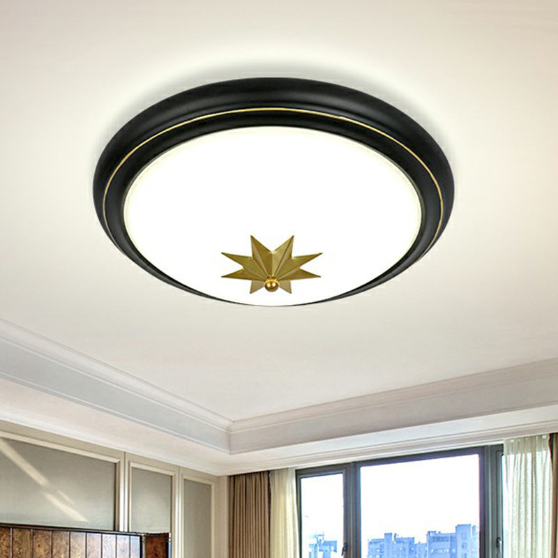 Retro Bowl LED Flush Mount Lighting Opal Glass Flush Mount Ceiling Light for Corridor Black Clearhalo 'Ceiling Lights' 'Close To Ceiling Lights' 'Close to ceiling' 'Flush mount' Lighting' 2091456