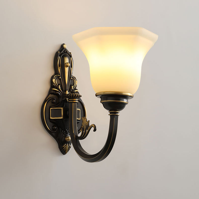 Brass Wall Lighting Fixture Rustic Frost Glass Bell Shaped Wall Lamp for Living Room Clearhalo 'Wall Lamps & Sconces' 'Wall Lights' Lighting' 2091578