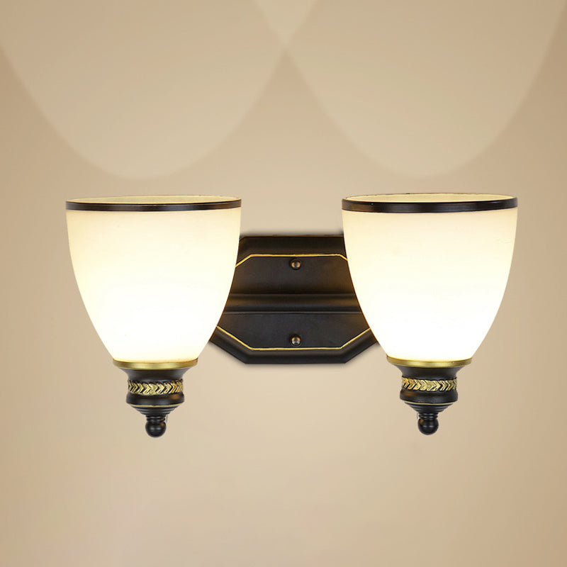 Bell Shape Living Room Wall Light Classic Cream Glass Black Wall Lighting Fixture Clearhalo 'Wall Lamps & Sconces' 'Wall Lights' Lighting' 2091630