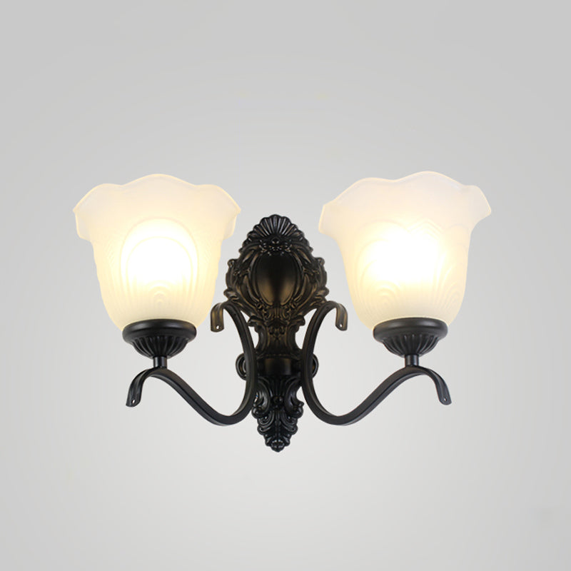 Black Wall Mount Light Traditional Cream Glass Flared Shape Wall Light Fixture for Living Room Clearhalo 'Wall Lamps & Sconces' 'Wall Lights' Lighting' 2091636