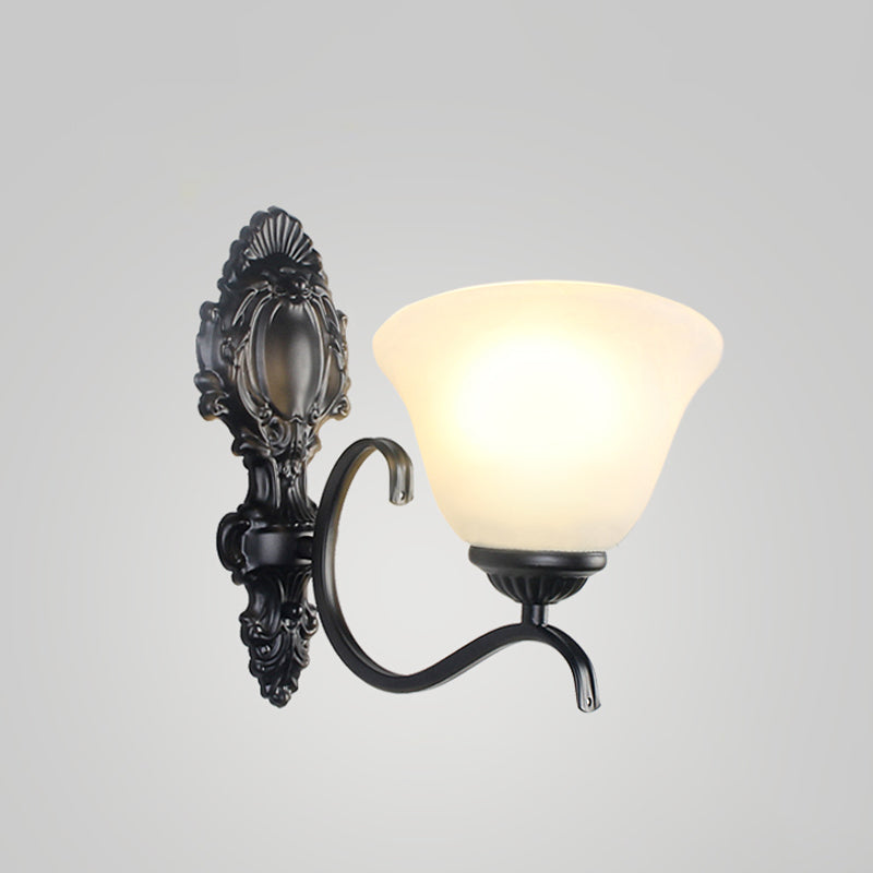 Black Wall Mount Light Traditional Cream Glass Flared Shape Wall Light Fixture for Living Room Clearhalo 'Wall Lamps & Sconces' 'Wall Lights' Lighting' 2091642