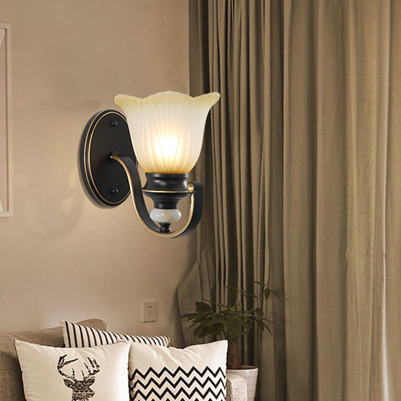 Retro Ruffled Wall Mount Light Single-Bulb Ribbed Glass Wall Lighting in Coffee for Living Room Clearhalo 'Wall Lamps & Sconces' 'Wall Lights' Lighting' 2091654