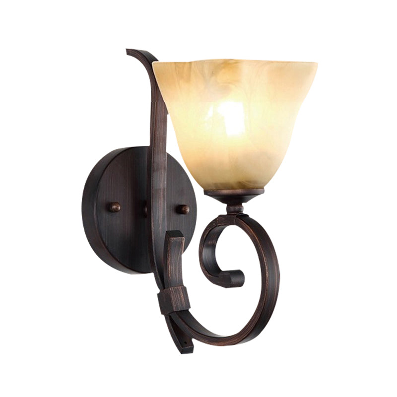 Square Bell Shape Frost Glass Wall Lamp Rustic Living Room Wall Light Fixture in Copper Clearhalo 'Wall Lamps & Sconces' 'Wall Lights' Lighting' 2091661