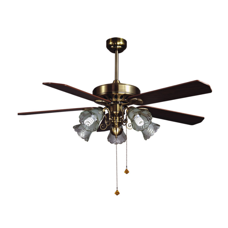 4-Blade Retro Floral Shade Ceiling Fan Light 5 Bulbs 52