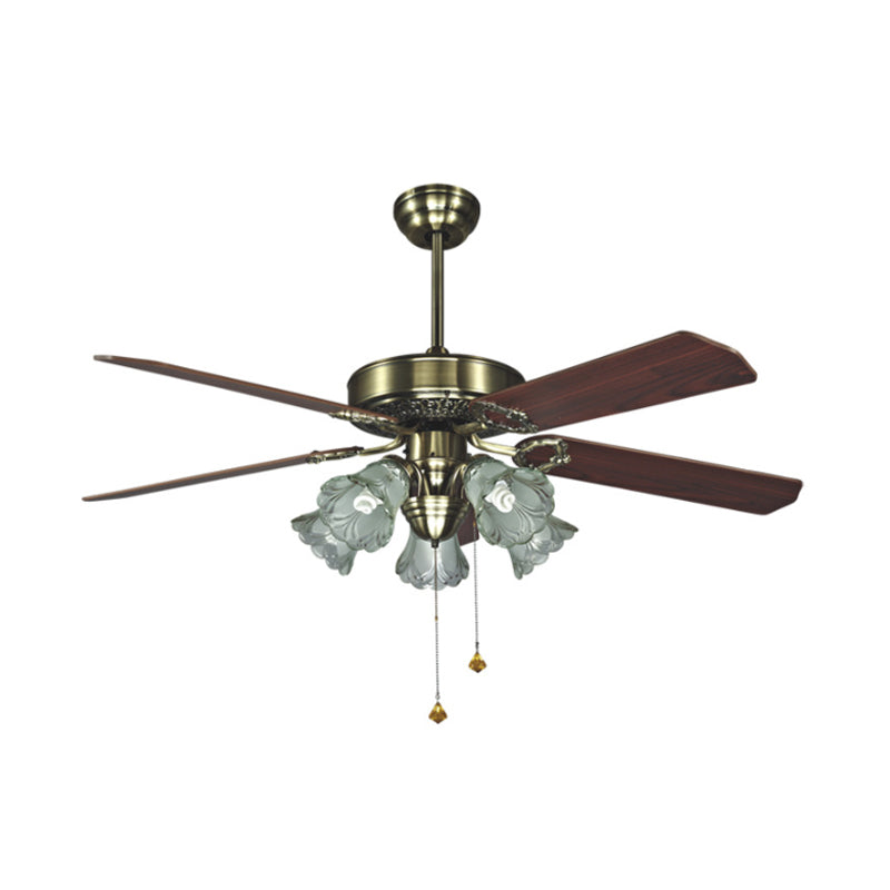 4-Blade Retro Floral Shade Ceiling Fan Light 5 Bulbs 52