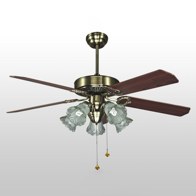 4-Blade Retro Floral Shade Ceiling Fan Light 5 Bulbs 52