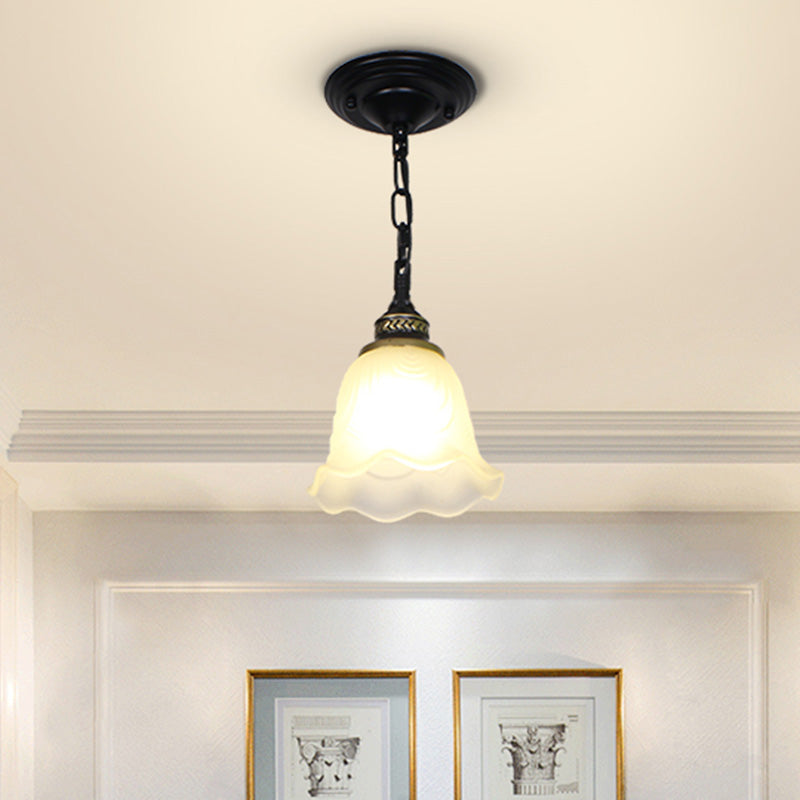 Traditional Bell Shade Ceiling Light Single-Bulb White Frost Glass Hanging Pendant Light White C Clearhalo 'Ceiling Lights' 'Glass shade' 'Glass' 'Pendant Lights' 'Pendants' Lighting' 2091719