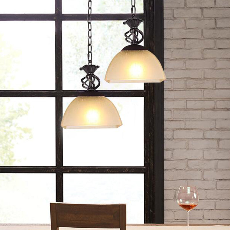 Single-Bulb Pendant Light Vintage Bowl Shape Frost Glass Hanging Pendant Light in Brown Clearhalo 'Ceiling Lights' 'Pendant Lights' 'Pendants' Lighting' 2091724