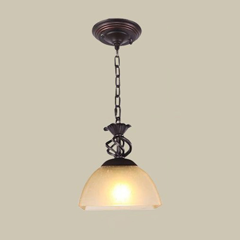 Single-Bulb Pendant Light Vintage Bowl Shape Frost Glass Hanging Pendant Light in Brown Clearhalo 'Ceiling Lights' 'Pendant Lights' 'Pendants' Lighting' 2091726