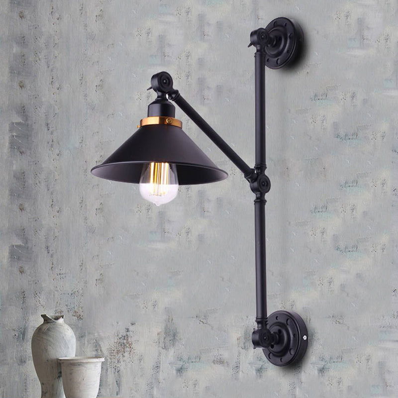 Barn Shade Corridor Wall Lamp Industrial Stylish Metal 1 Light Black Adjustable Sconce Light Fixture, 8