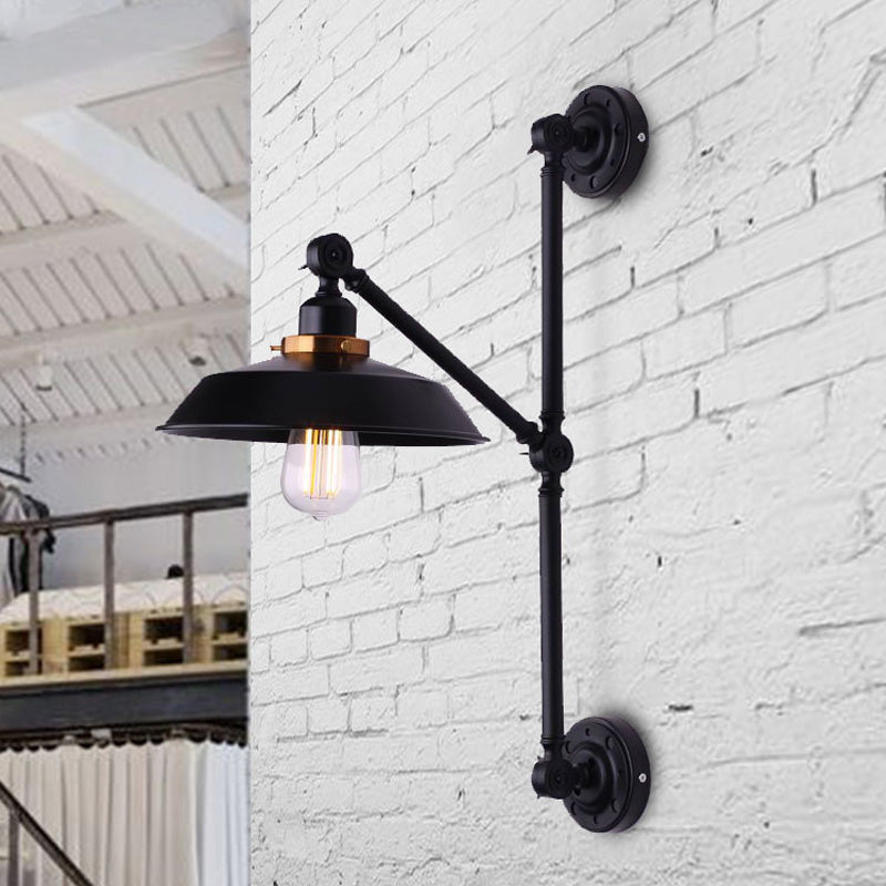 Barn Shade Corridor Wall Lamp Industrial Stylish Metal 1 Light Black Adjustable Sconce Light Fixture, 8