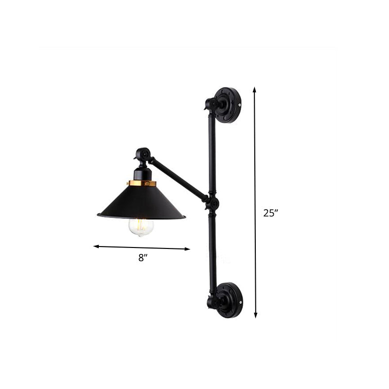 Barn Shade Corridor Wall Lamp Industrial Stylish Metal 1 Light Black Adjustable Sconce Light Fixture, 8