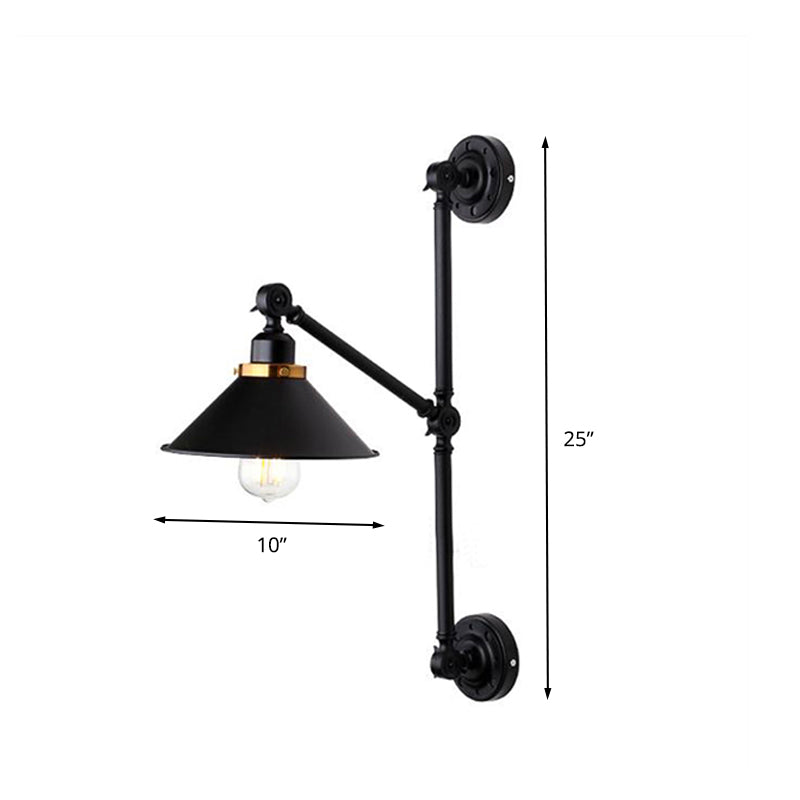 Barn Shade Corridor Wall Lamp Industrial Stylish Metal 1 Light Black Adjustable Sconce Light Fixture, 8