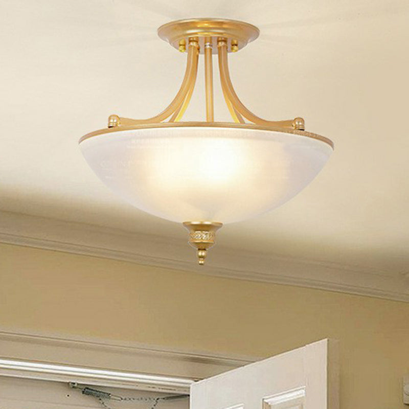 Classic Bowl Shaped Semi Flush 4������Heads Frost Glass Semi Flush Light Fixture for Dining Room Gold Clearhalo 'Ceiling Lights' 'Close To Ceiling Lights' 'Close to ceiling' 'Glass shade' 'Glass' 'Semi-flushmount' Lighting' 2092174