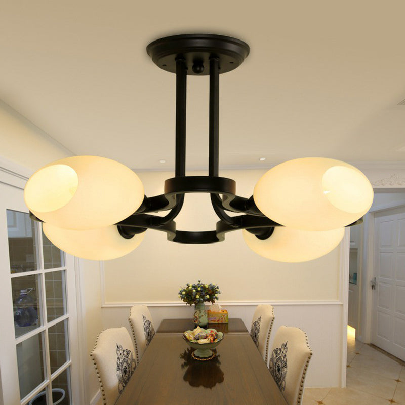 Black Semi Flush Light Rustic Cream Glass Bell Flush Mount Ceiling Chandelier for Living Room 4 Black Clearhalo 'Ceiling Lights' 'Close To Ceiling Lights' 'Close to ceiling' 'Glass shade' 'Glass' 'Semi-flushmount' Lighting' 2092263