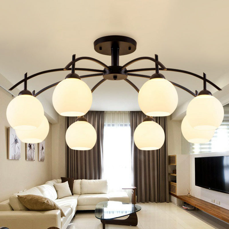 Traditional Sphere Semi Flush Frost Glass Ceiling Mount Chandelier in Black for Living Room Clearhalo 'Ceiling Lights' 'Close To Ceiling Lights' 'Close to ceiling' 'Glass shade' 'Glass' 'Semi-flushmount' Lighting' 2092277