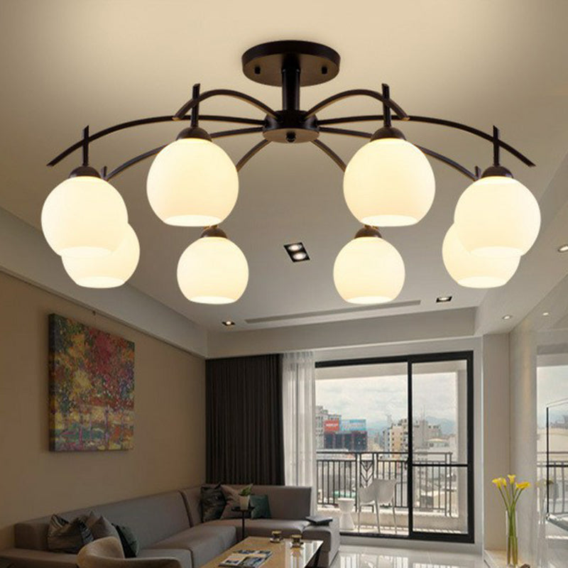 Traditional Sphere Semi Flush Frost Glass Ceiling Mount Chandelier in Black for Living Room Clearhalo 'Ceiling Lights' 'Close To Ceiling Lights' 'Close to ceiling' 'Glass shade' 'Glass' 'Semi-flushmount' Lighting' 2092278