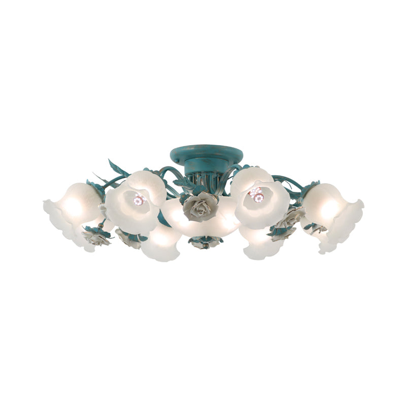 Korean Garden Flower Semi Flush Mount Frost Glass Ceiling Mounted Light for Bedroom Clearhalo 'Ceiling Lights' 'Chandeliers' 'Close To Ceiling Lights' 'Close to ceiling' 'Glass shade' 'Glass' 'Semi-flushmount' Lighting' 2092393