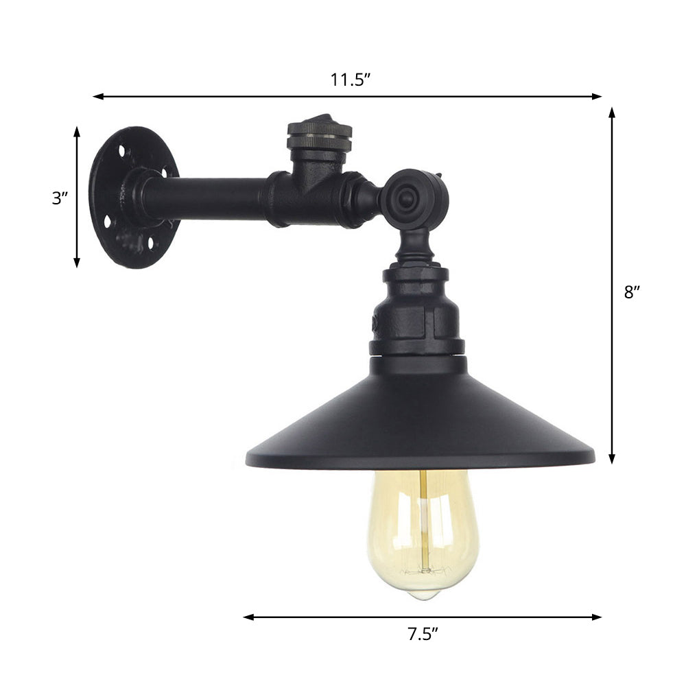 1 Light Wide Flare Wall Lamp Industrial Black/Bronze/Antique Brass Metal Sconce Light Fixture for Bedroom Clearhalo 'Art deco wall lights' 'Cast Iron' 'Glass' 'Industrial wall lights' 'Industrial' 'Middle century wall lights' 'Modern' 'Rustic wall lights' 'Tiffany' 'Traditional wall lights' 'Wall Lamps & Sconces' 'Wall Lights' Lighting' 209425