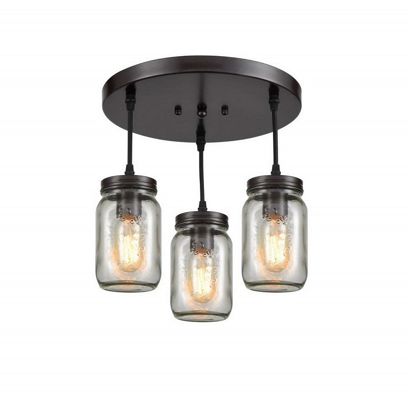 3 Lights Clear Etched Glass Cluster Pendant Light Industrial Black Mason Jar Living Room Ceiling Lighting Clearhalo 'Ceiling Lights' 'Glass shade' 'Glass' 'Industrial Pendants' 'Industrial' 'Middle Century Pendants' 'Pendant Lights' 'Pendants' 'Tiffany' Lighting' 209596