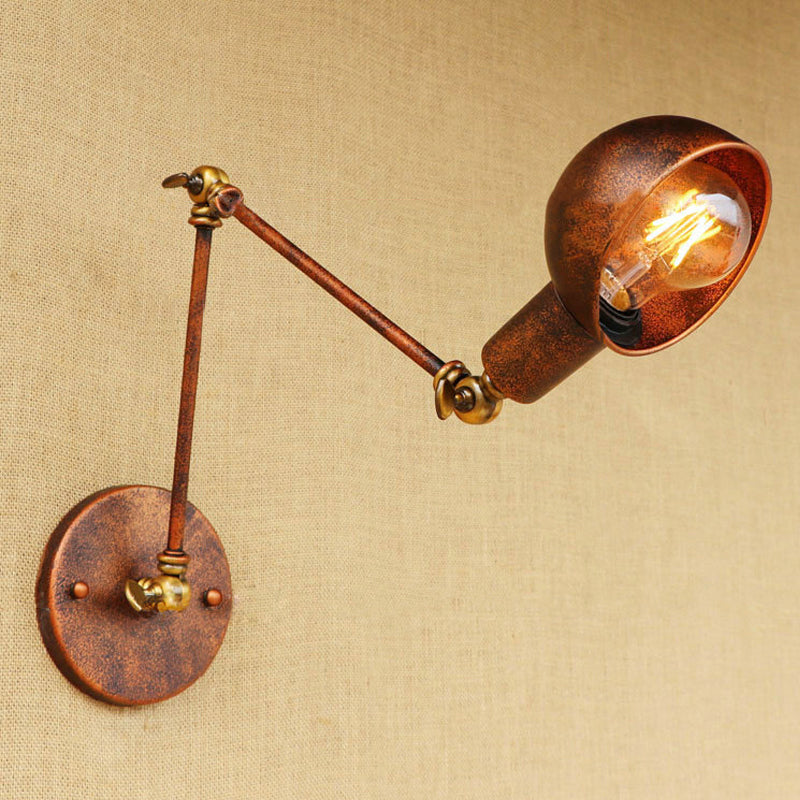 Rust Domed Reading Wall Light Antique Style Iron 1 Bulb Living Room Wall Light Sconce with Swing Arm Clearhalo 'Art deco wall lights' 'Cast Iron' 'Glass' 'Industrial wall lights' 'Industrial' 'Middle century wall lights' 'Modern' 'Rustic wall lights' 'Tiffany' 'Traditional wall lights' 'Wall Lamps & Sconces' 'Wall Lights' Lighting' 209636