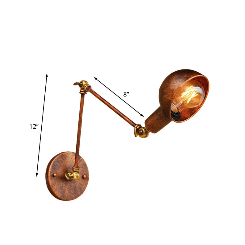 Rust Domed Reading Wall Light Antique Style Iron 1 Bulb Living Room Wall Light Sconce with Swing Arm Clearhalo 'Art deco wall lights' 'Cast Iron' 'Glass' 'Industrial wall lights' 'Industrial' 'Middle century wall lights' 'Modern' 'Rustic wall lights' 'Tiffany' 'Traditional wall lights' 'Wall Lamps & Sconces' 'Wall Lights' Lighting' 209639