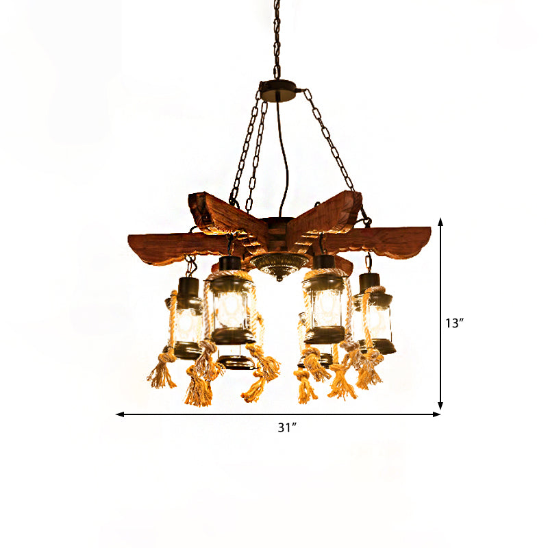 6 Light Ceiling Light Coastal Kerosene Clear Glass Hanging Chandelier in Black for Dining Room Clearhalo 'Cast Iron' 'Ceiling Lights' 'Chandeliers' 'Industrial Chandeliers' 'Industrial' 'Metal' 'Middle Century Chandeliers' 'Rustic Chandeliers' 'Tiffany' Lighting' 209724