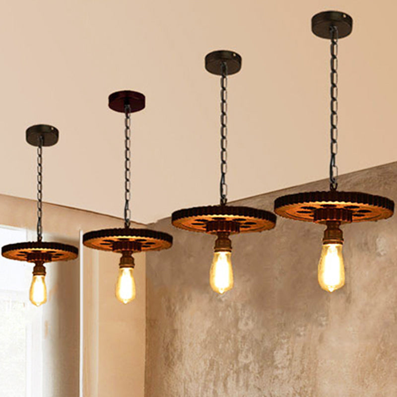 Gear Ceiling Lamp Metal 1/6 Bulb Industrial Dining Room Pendant Lighting in Bronze 1 Bronze Clearhalo 'Art Deco Pendants' 'Cast Iron' 'Ceiling Lights' 'Ceramic' 'Crystal' 'Industrial Pendants' 'Industrial' 'Metal' 'Middle Century Pendants' 'Pendant Lights' 'Pendants' 'Tiffany' Lighting' 209752