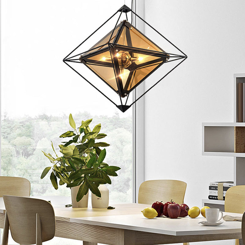 Contemporary Polygon Ceiling Pendant Light Amber/Smoke Gray Glass 1 Light Dining Room Suspension Light, 8