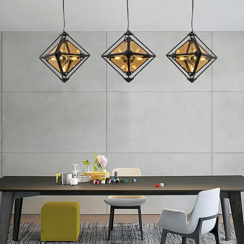 Contemporary Polygon Ceiling Pendant Light Amber/Smoke Gray Glass 1 Light Dining Room Suspension Light, 8