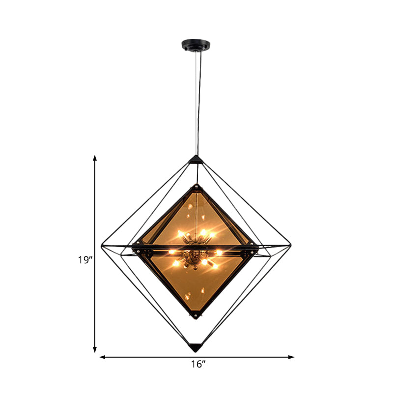 Contemporary Polygon Ceiling Pendant Light Amber/Smoke Gray Glass 1 Light Dining Room Suspension Light, 8