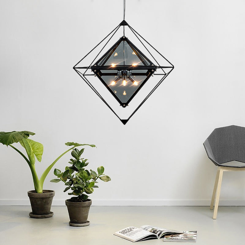 Contemporary Polygon Ceiling Pendant Light Amber/Smoke Gray Glass 1 Light Dining Room Suspension Light, 8